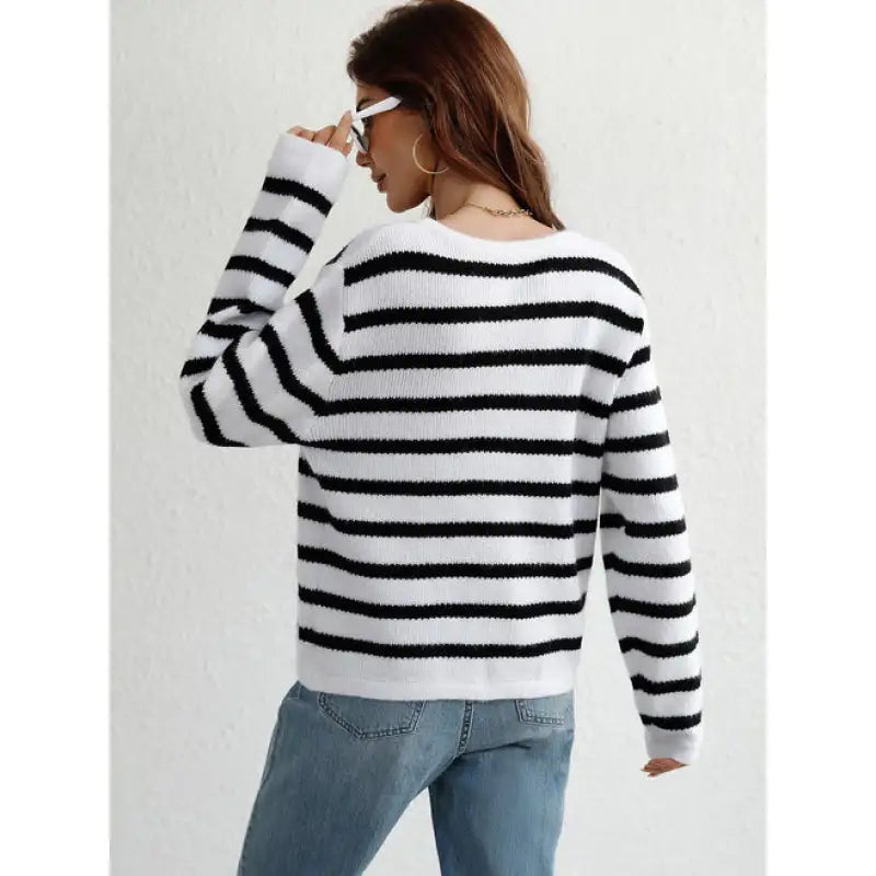 Cozy Knit Sweater with Button Closure and Side Pockets