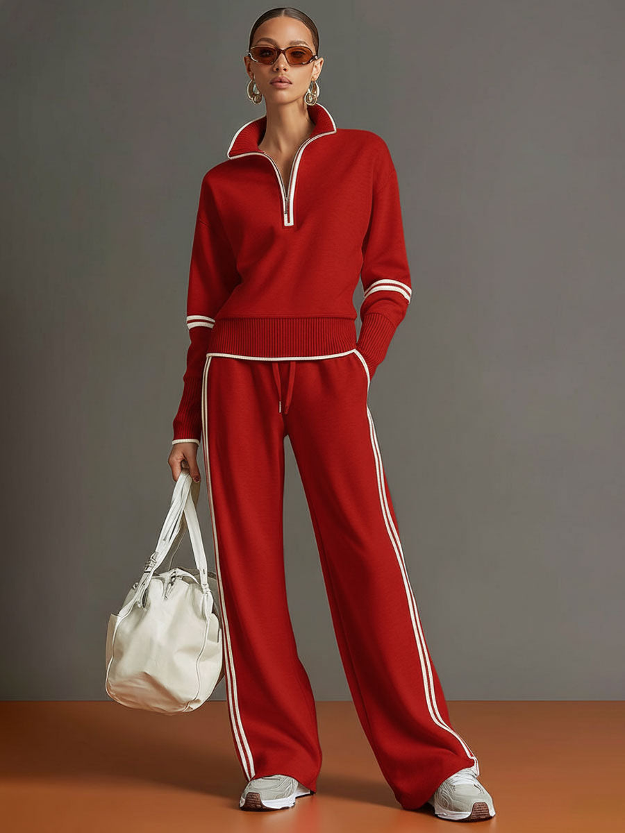 Half-Zip Sweatshirt & Wide-Leg Pants Set