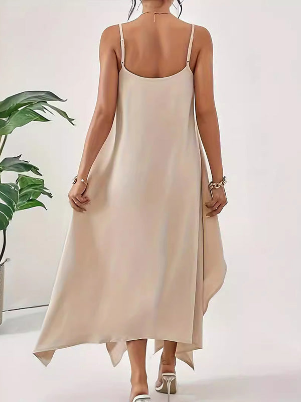 Effortless Chic Asymmetric Spaghetti-Strap Maxi Dress