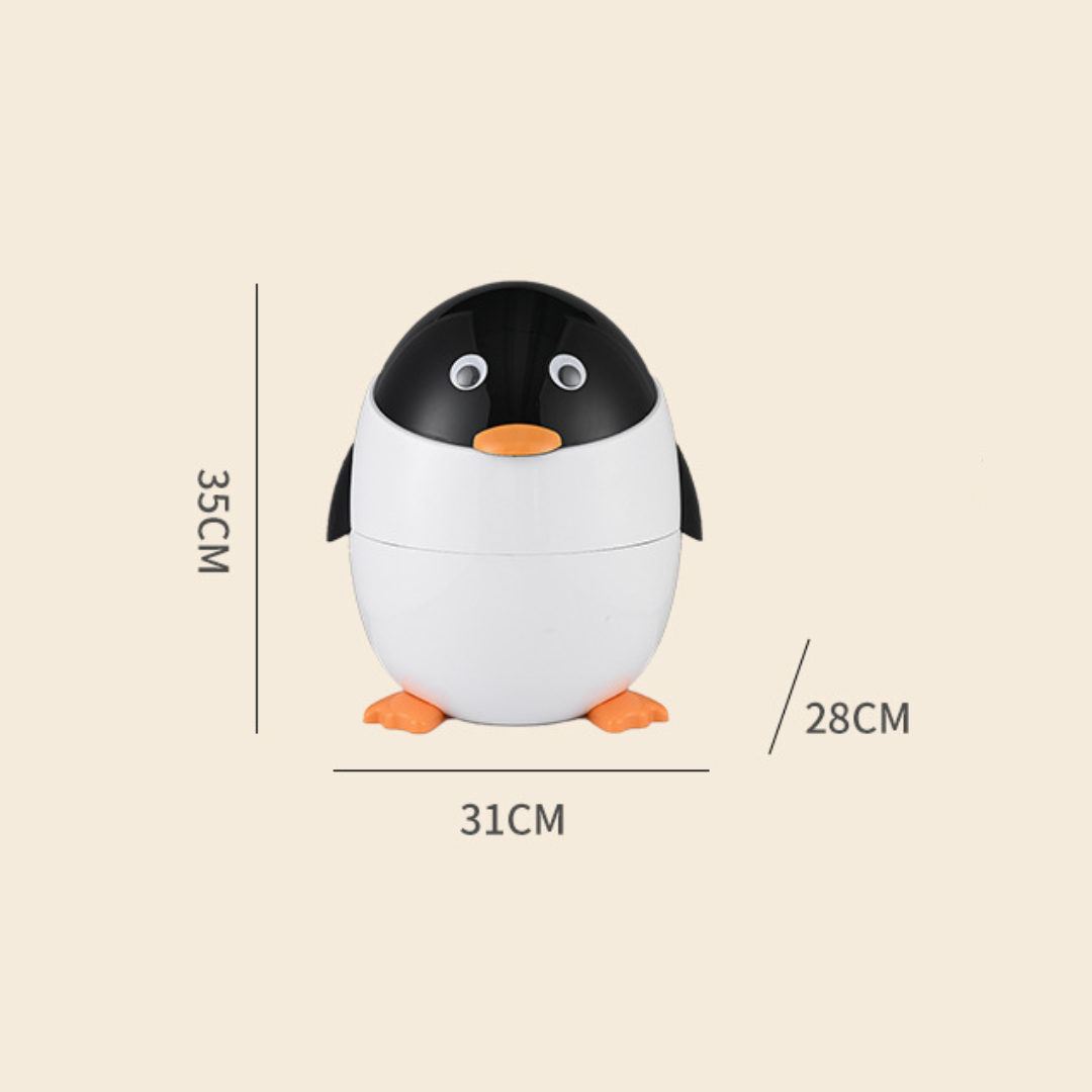 Cute Cartoon Penguin Trash Can with Flip Lid for Kids Room