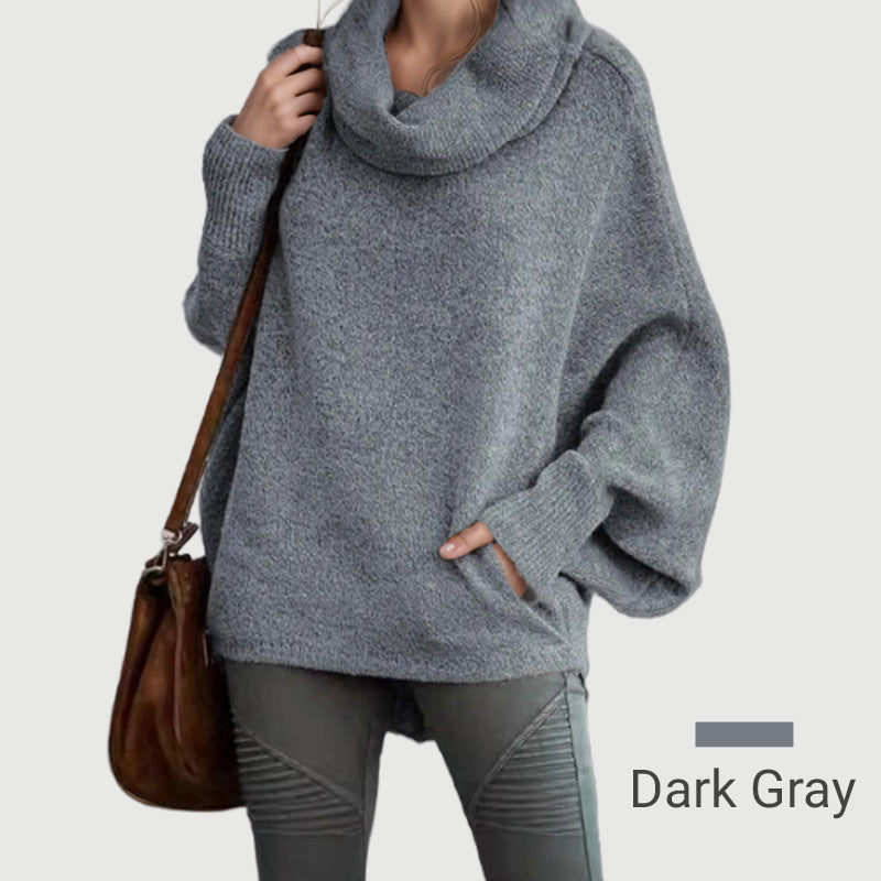 Cozy Batwing Cowl Neck Sweater with Pockets