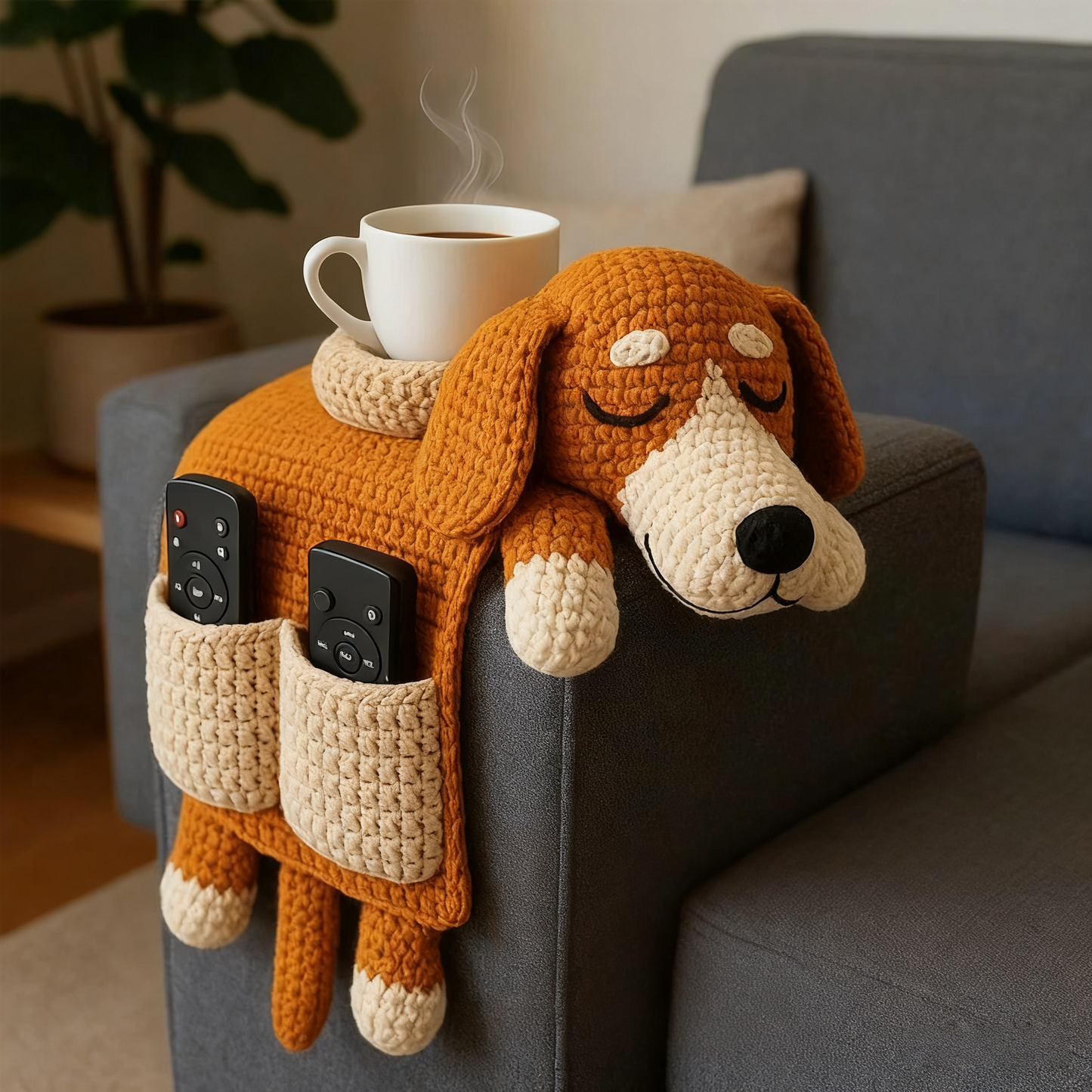 Cozy Crocheted Sofa Organizer for Pets and Living Room Storage