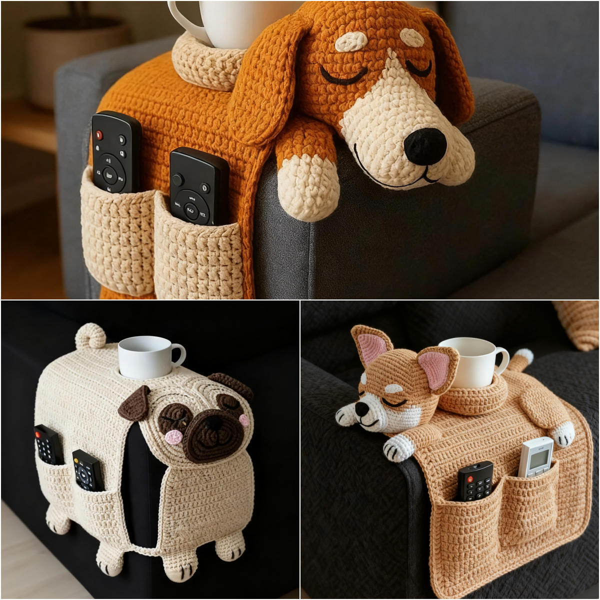 Cozy Crocheted Sofa Organizer for Pets and Living Room Storage