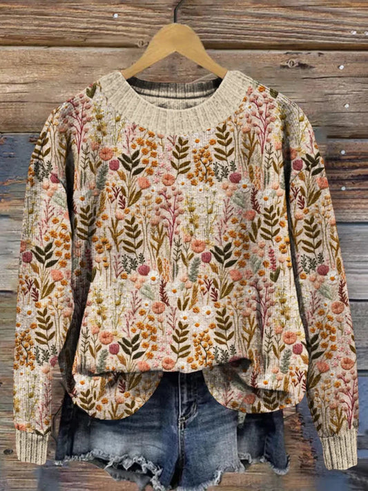 Cozy Floral Knit Sweater for Fall Layers