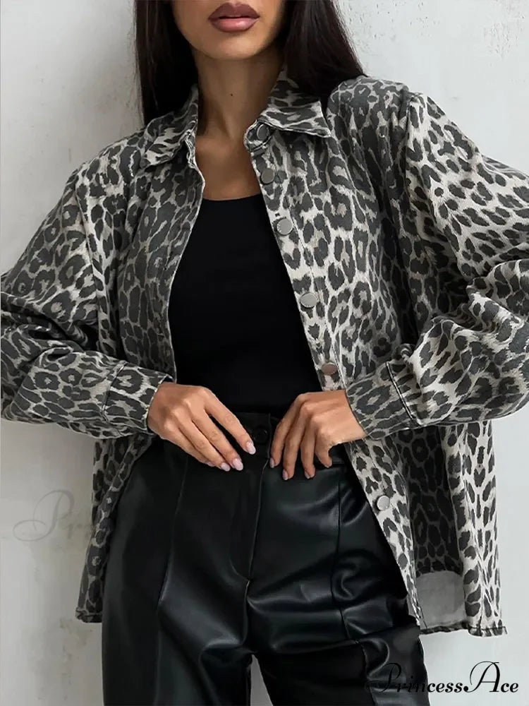 Slim Fit Denim Jacket with Leopard Stitching