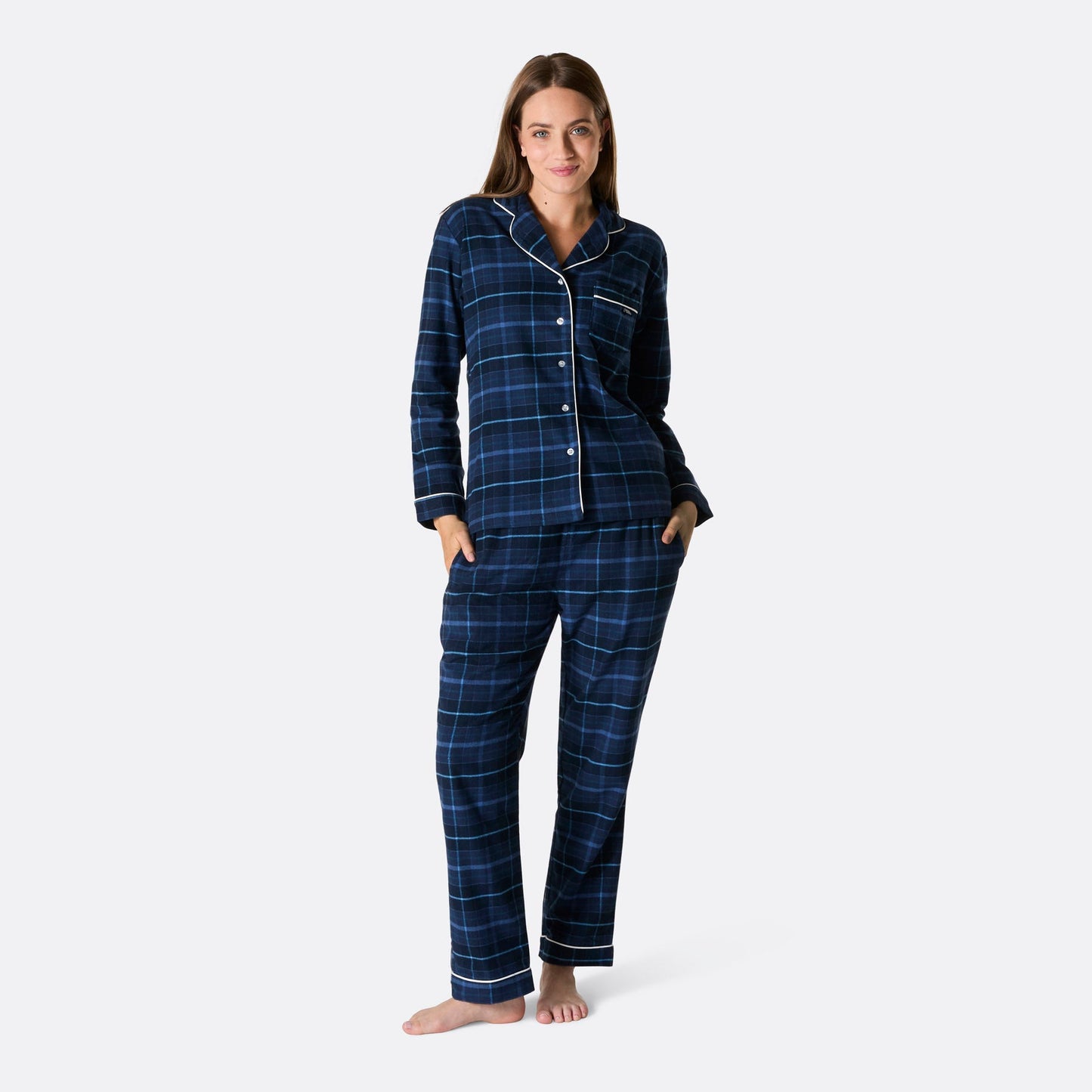 Cozy Blue Flannel Christmas Pajamas for Women