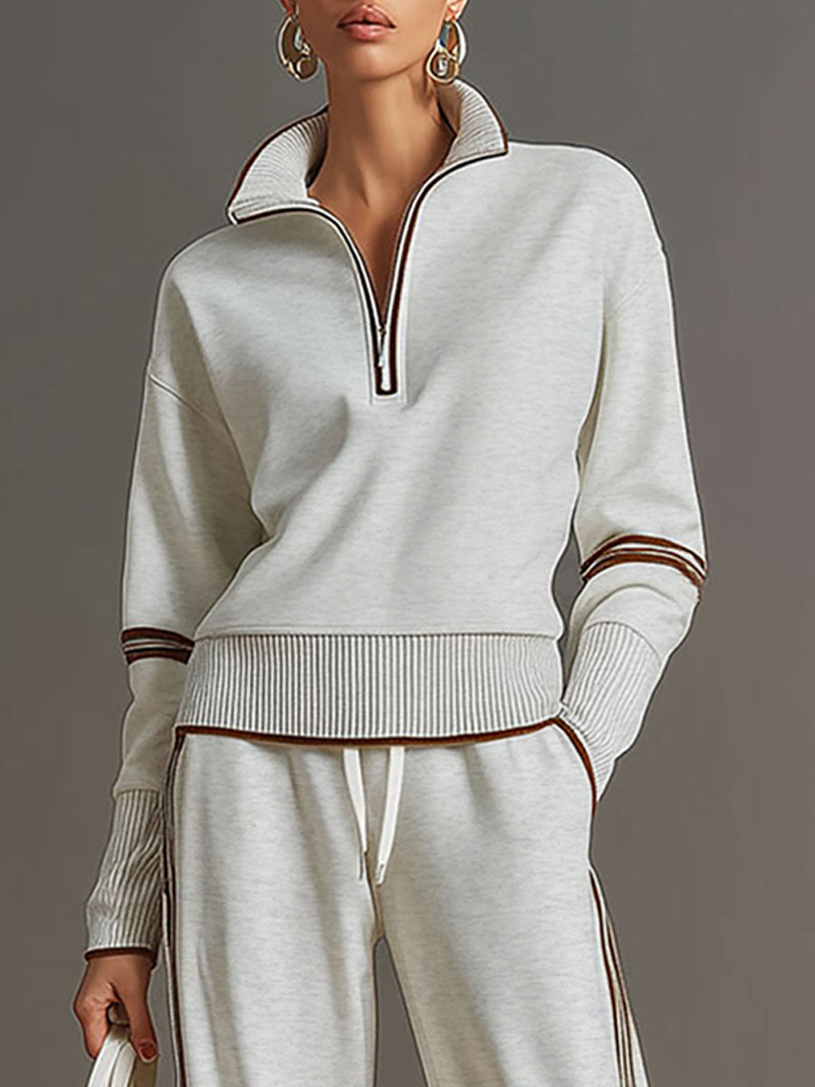Half-Zip Sweatshirt & Wide-Leg Pants Set