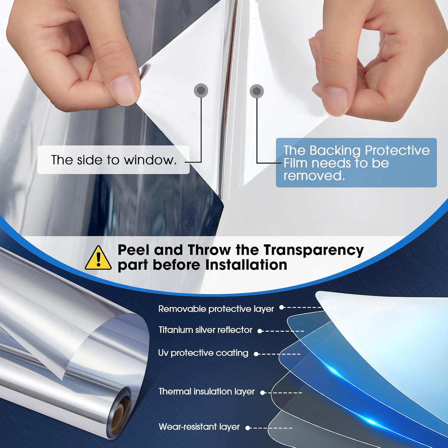 Self-Adhesive Privacy Mirror Film with UV Protection
