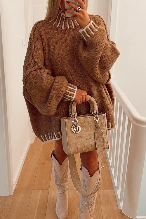Cozy Turtleneck Color Block Pullover Sweater
