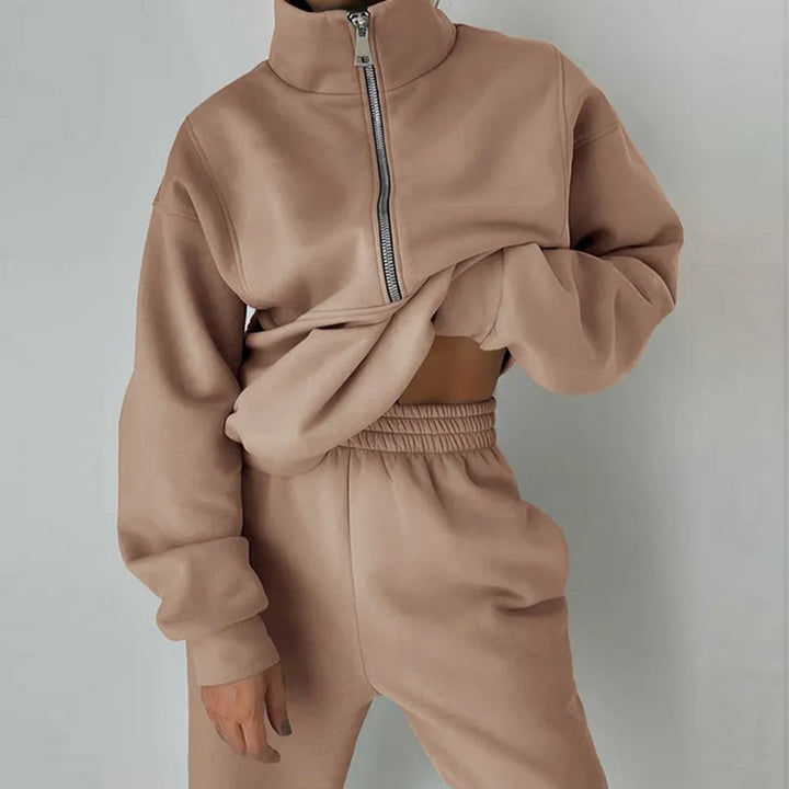 Cozy Fleece-Lined Tracksuit Set with Zip-Up Sweatshirt and Pants