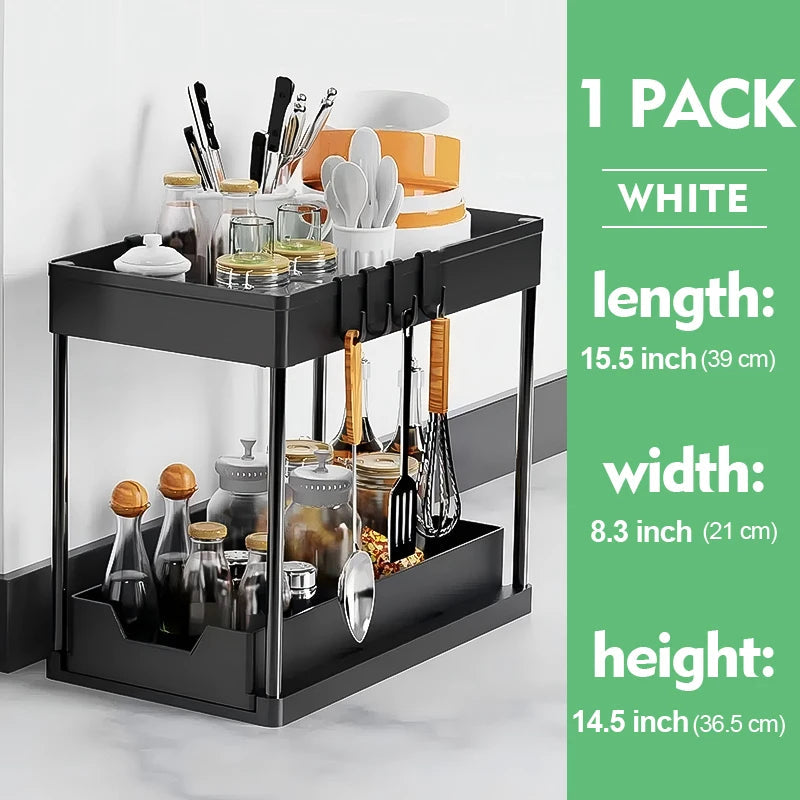 OrganizeEase™ - 2-Tier Sliding Under Sink Cabinet Organizer Rack