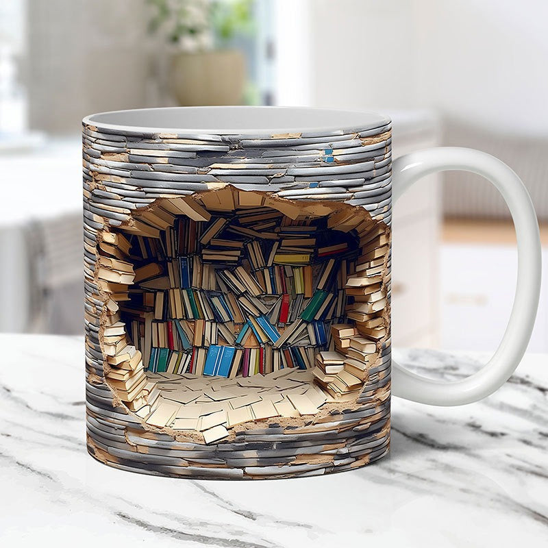 Ceramic 3D Bookshelf Mug for Book Lovers