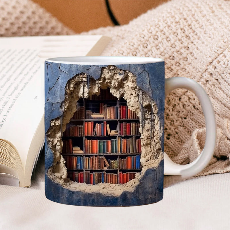Ceramic 3D Bookshelf Mug for Book Lovers