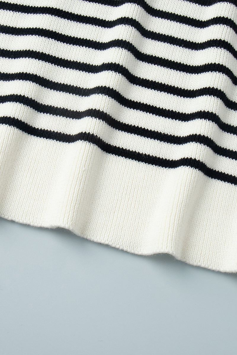 Cozy Striped Polo Neck Knit Sweater
