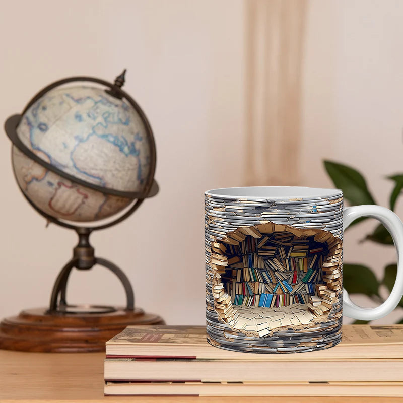 Ceramic 3D Bookshelf Mug for Book Lovers