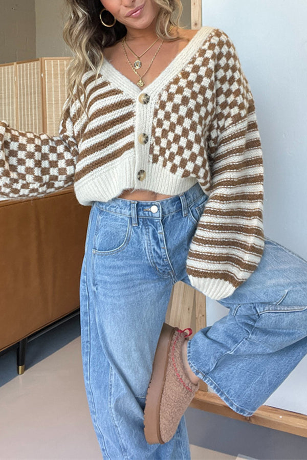 Plaid Striped Lightweight Knit Cardigan