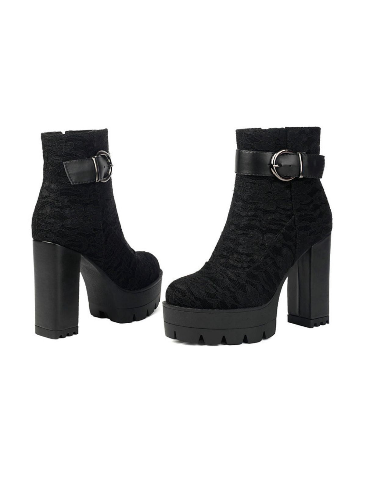 Vintage Lace Platform Ankle Boots with Chunky Heels