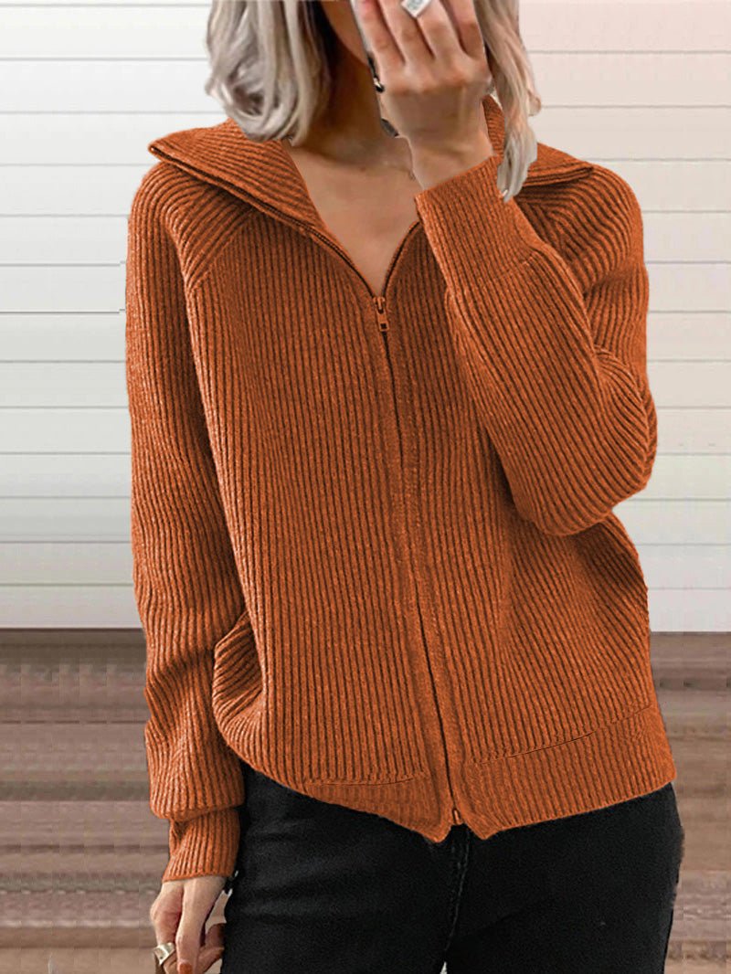 Cozy Thick Cotton Knit Zip-Up Sweater
