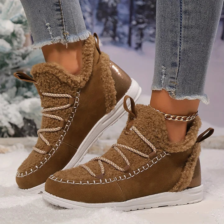 Cozy Plush Patchwork Winter Boots for Women