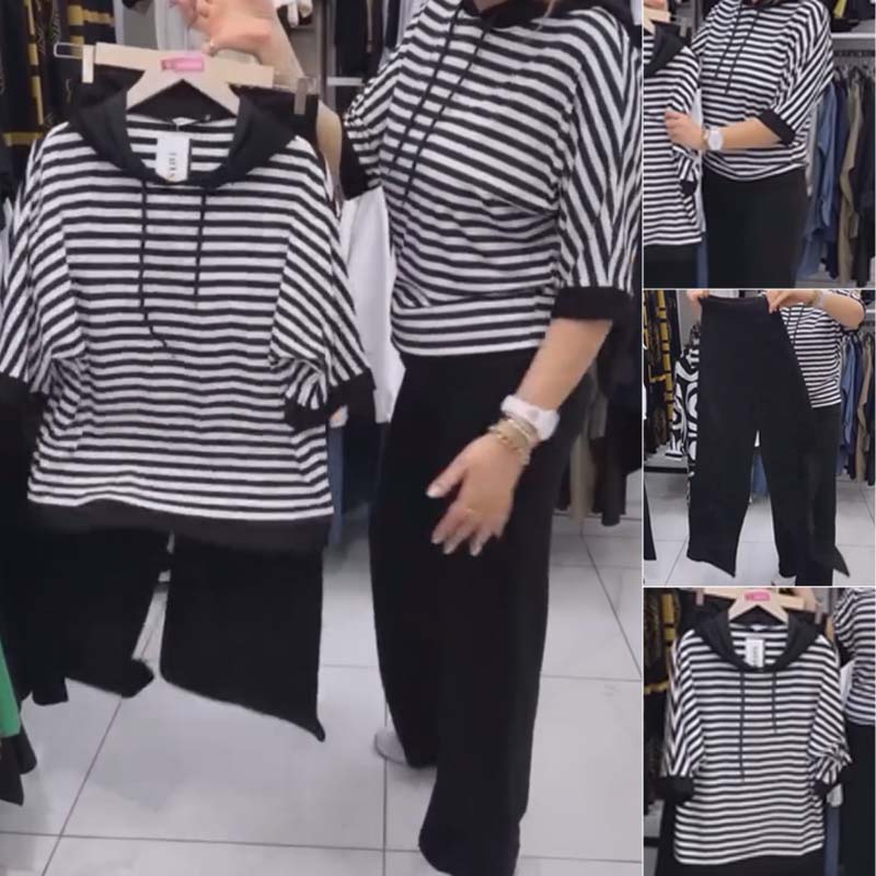 Chic Striped Two-Piece Top and Pants Set for Women