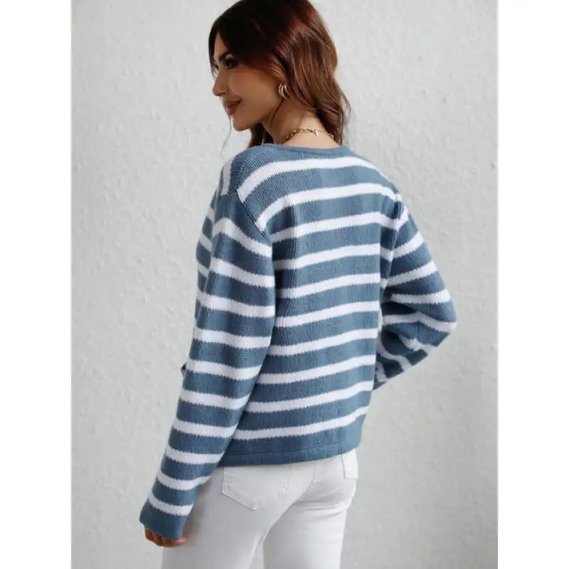 Cozy Knit Sweater with Button Closure and Side Pockets