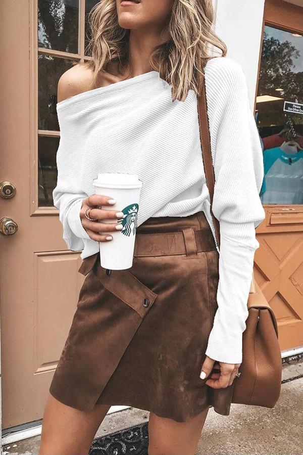 Ribbed Off Shoulder Shift Top