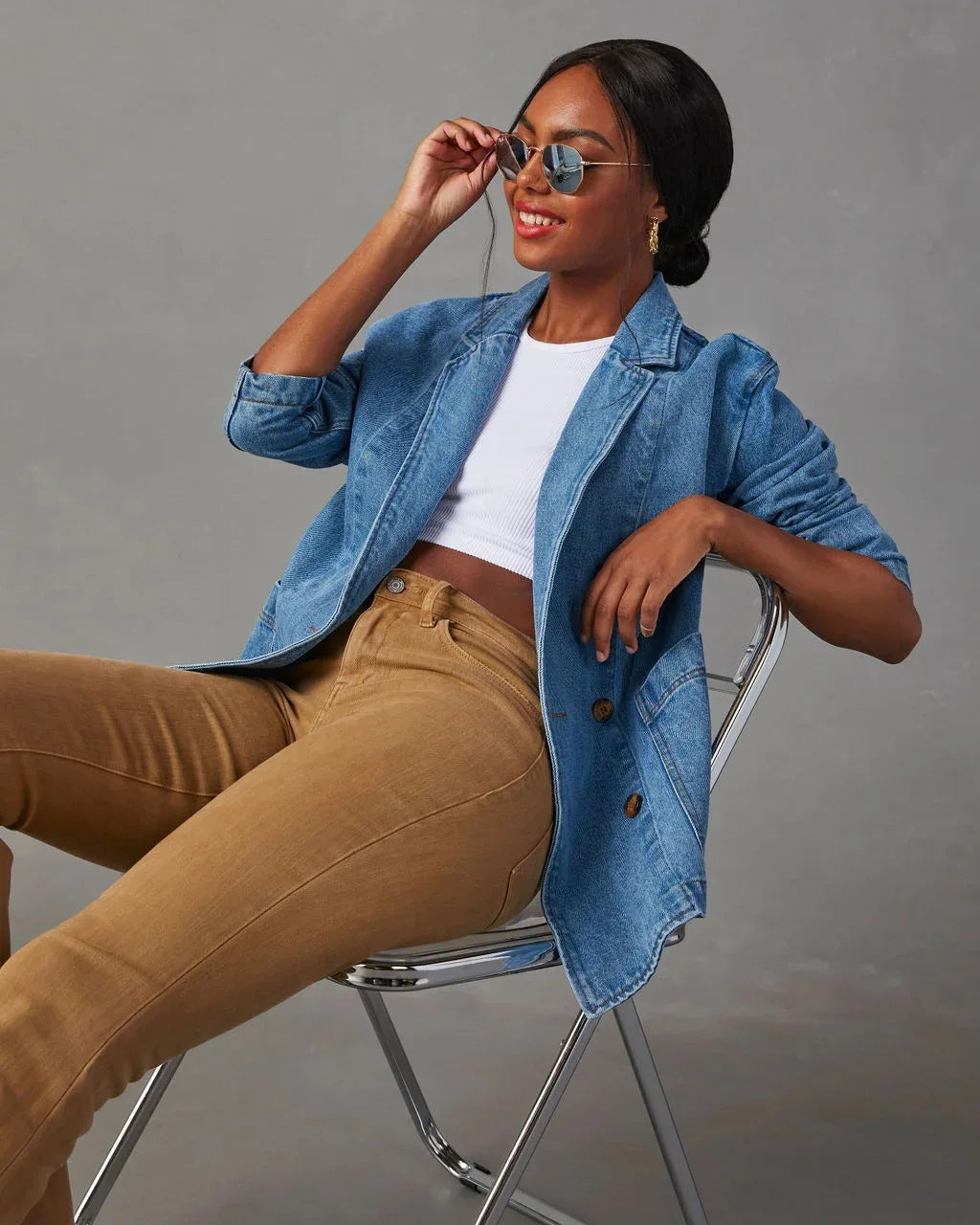 Chic Denim Blazer Jacket for Women