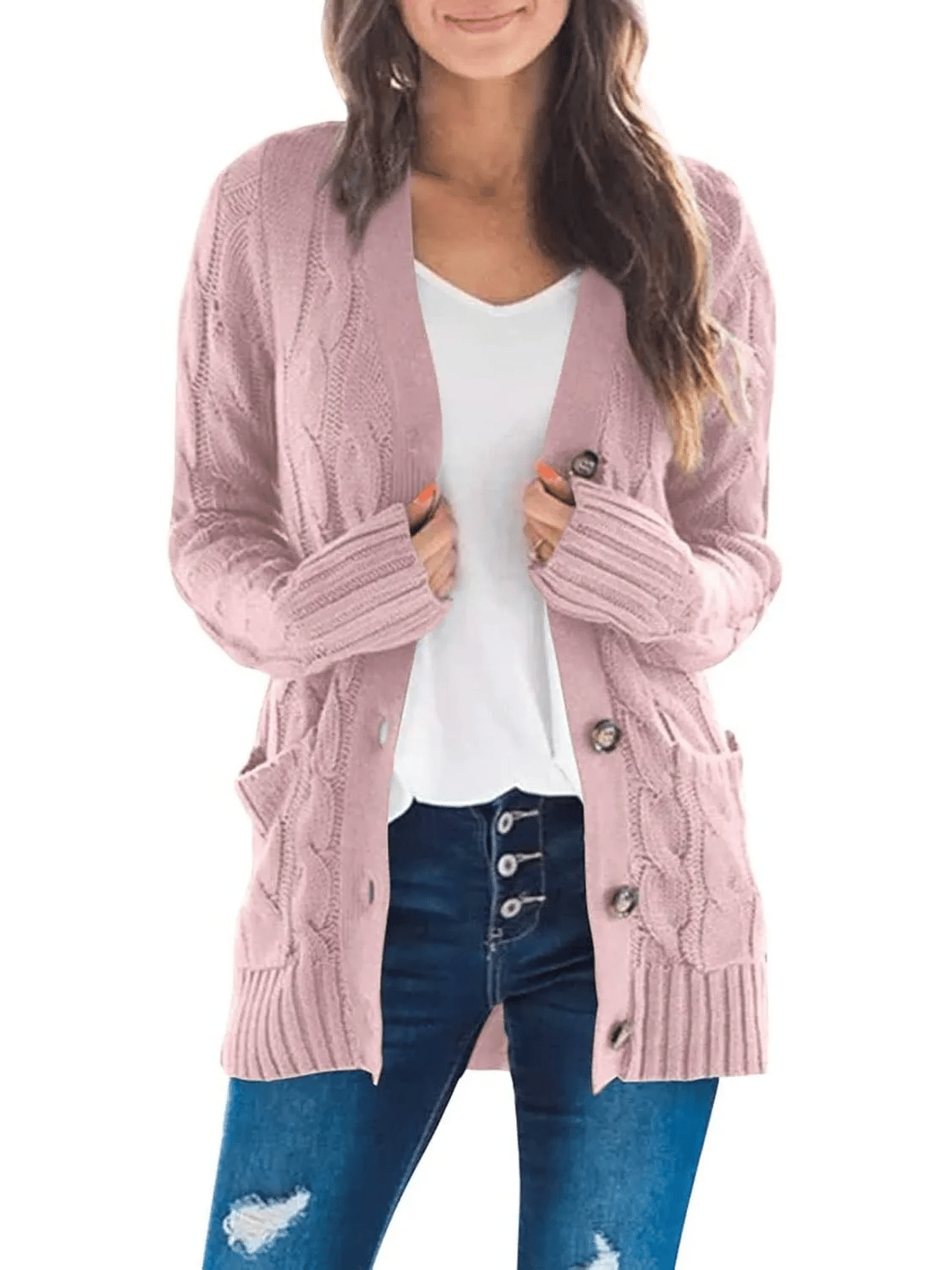 Cable Knit Open Front Cardigan
