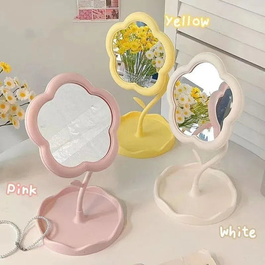 Pastel Flower Compact Desktop Mirror with Cute Korean Design