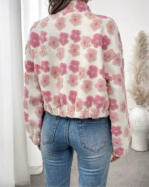 Cozy Fleece Jacket with Candy Floral Print