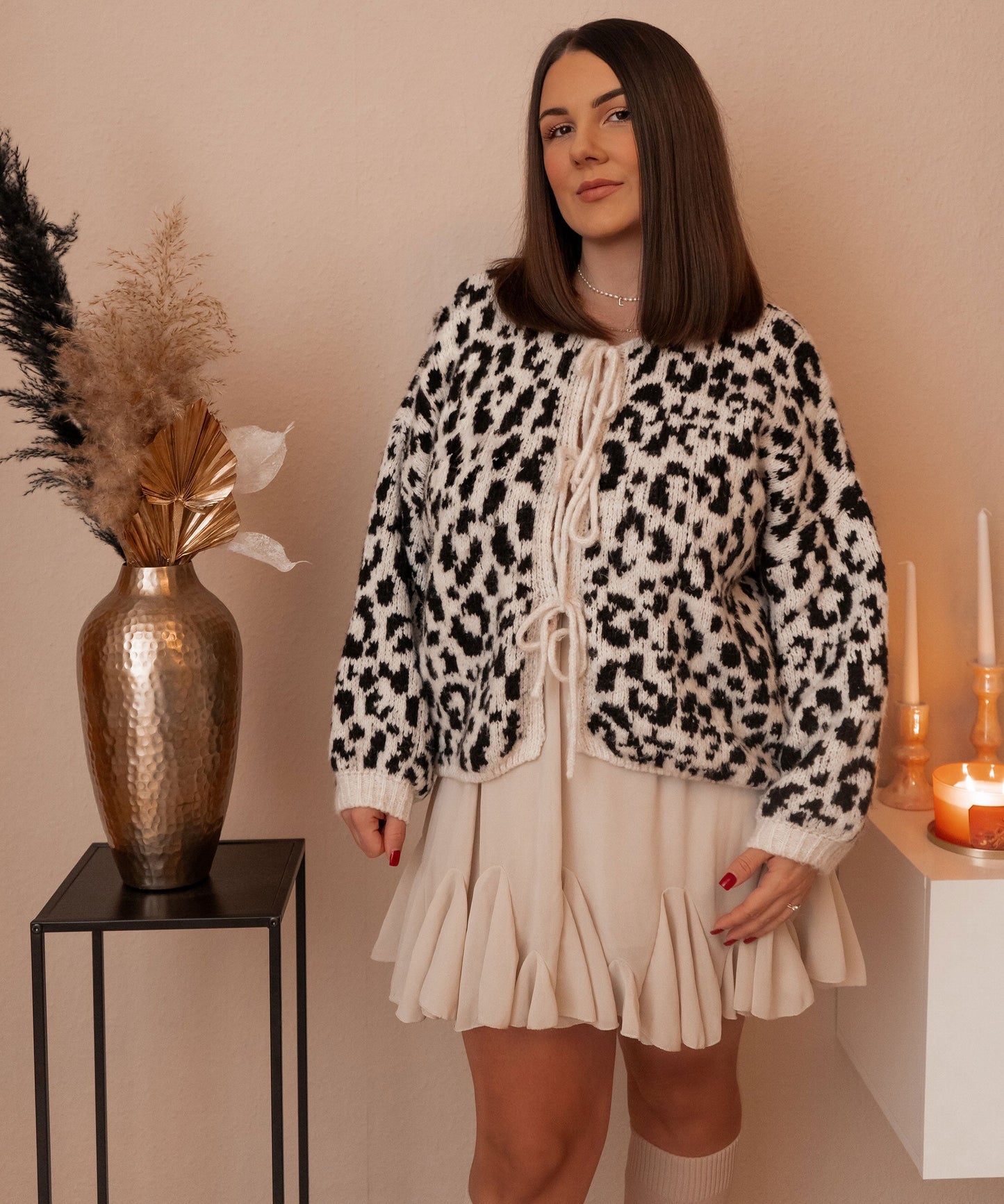 Chic Beige Rocker-Inspired Dress