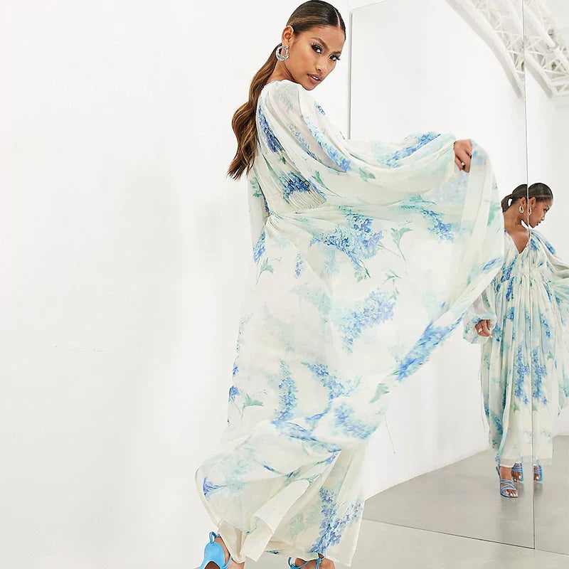 Floral Drawstring Waist Maxi Dress