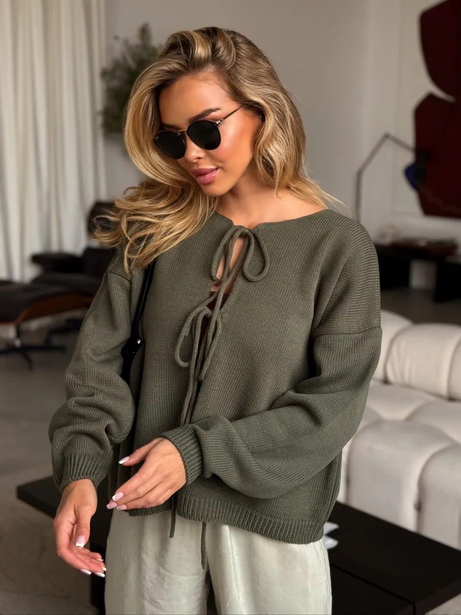 Chic Lace-Up Short Cardigan Sweater