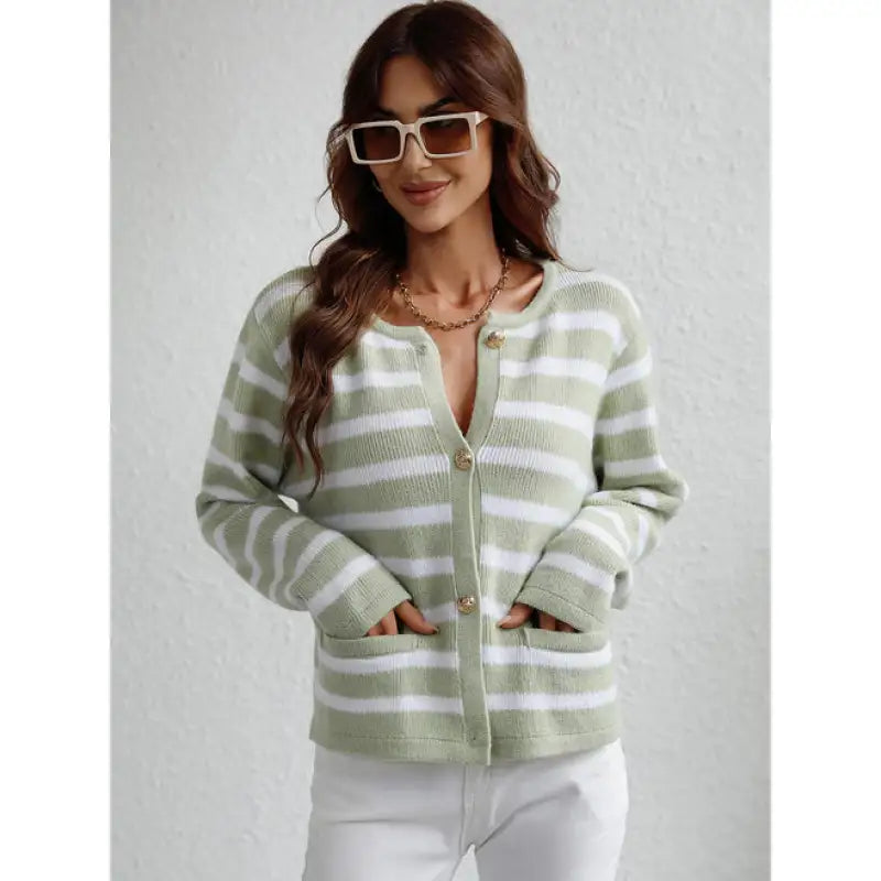 Cozy Knit Sweater with Button Closure and Side Pockets