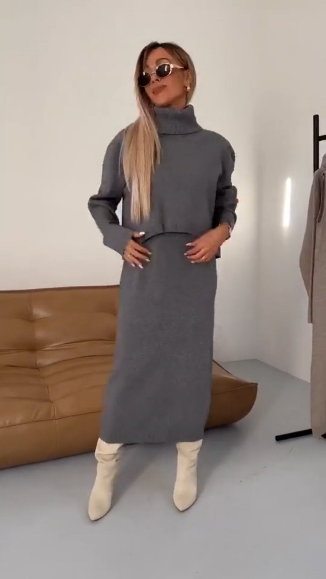 Dress & Turtle Neck Sweater Set