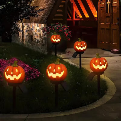 Solar Pumpkin Lantern Outdoor Halloween Decor with Warm Glow