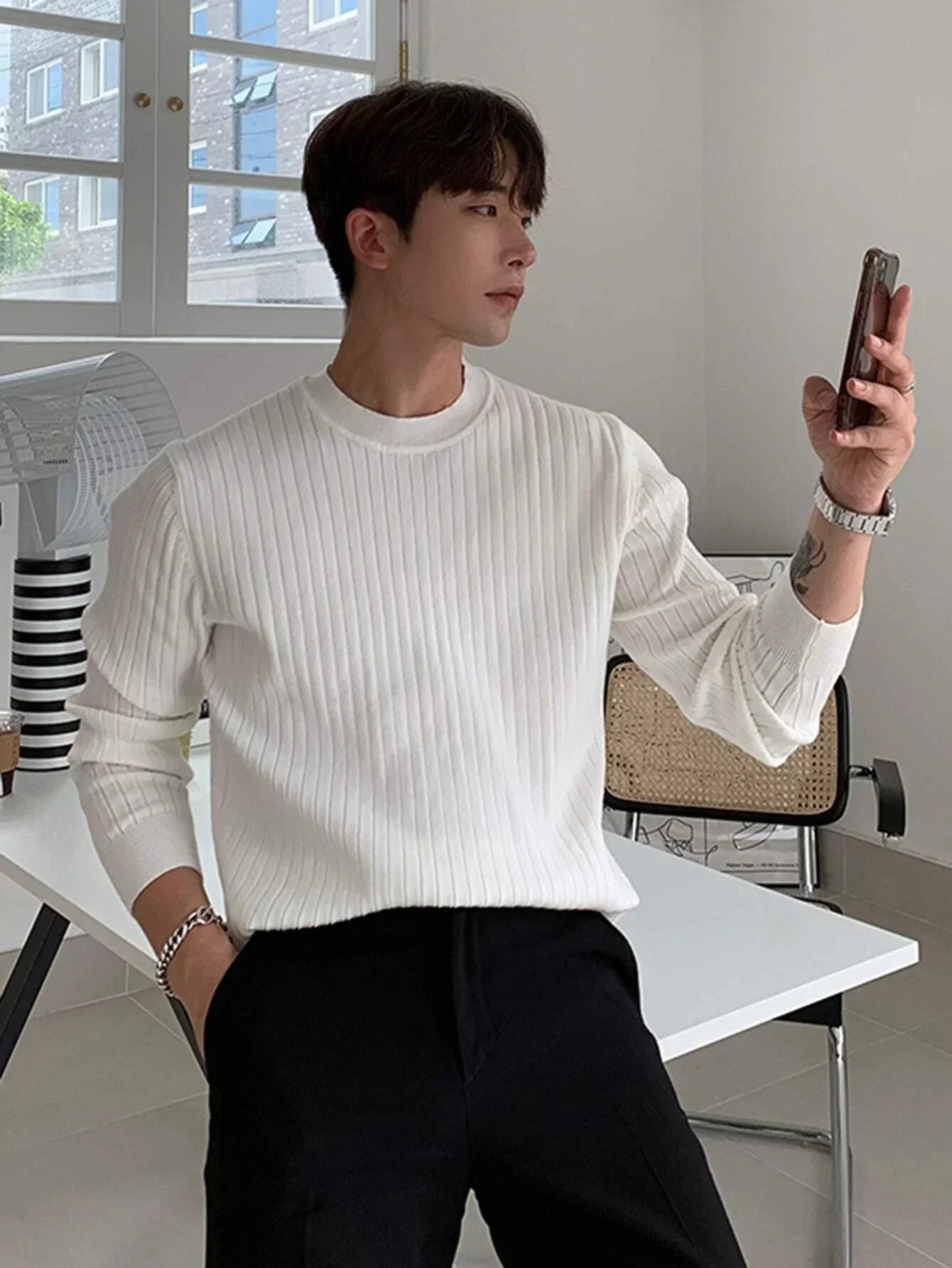 Cozy Knit Sweater for Men Soft Warm Casual Pullover