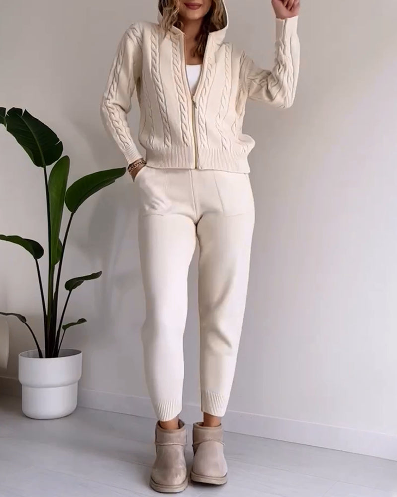 Casual Twist Jacquard Sweater Cardigan Set