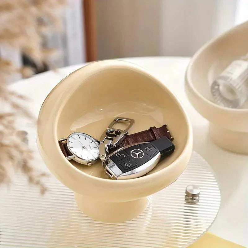 Minimalist Ceramic Mushroom Storage Box for Jewelry and Keys