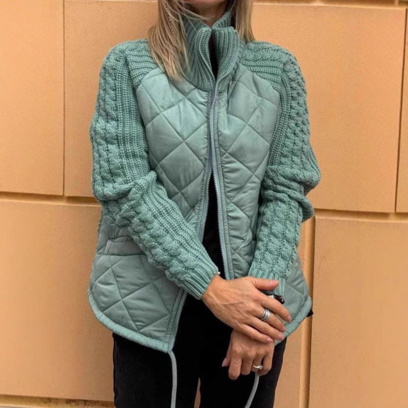 Cozy Quilted Jacket with Knit Sleeves for Women