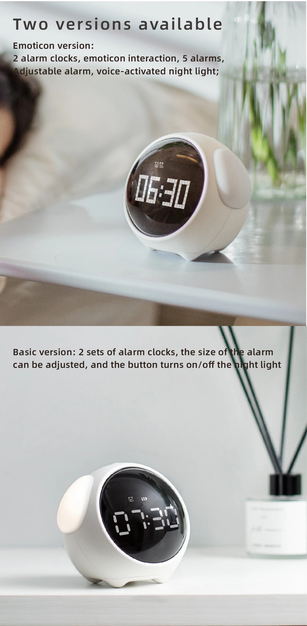 Kawaii Cute LED Alarm Clock with Night Light for Kids