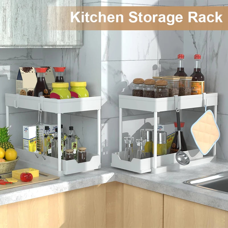 OrganizeEase™ - 2-Tier Sliding Under Sink Cabinet Organizer Rack