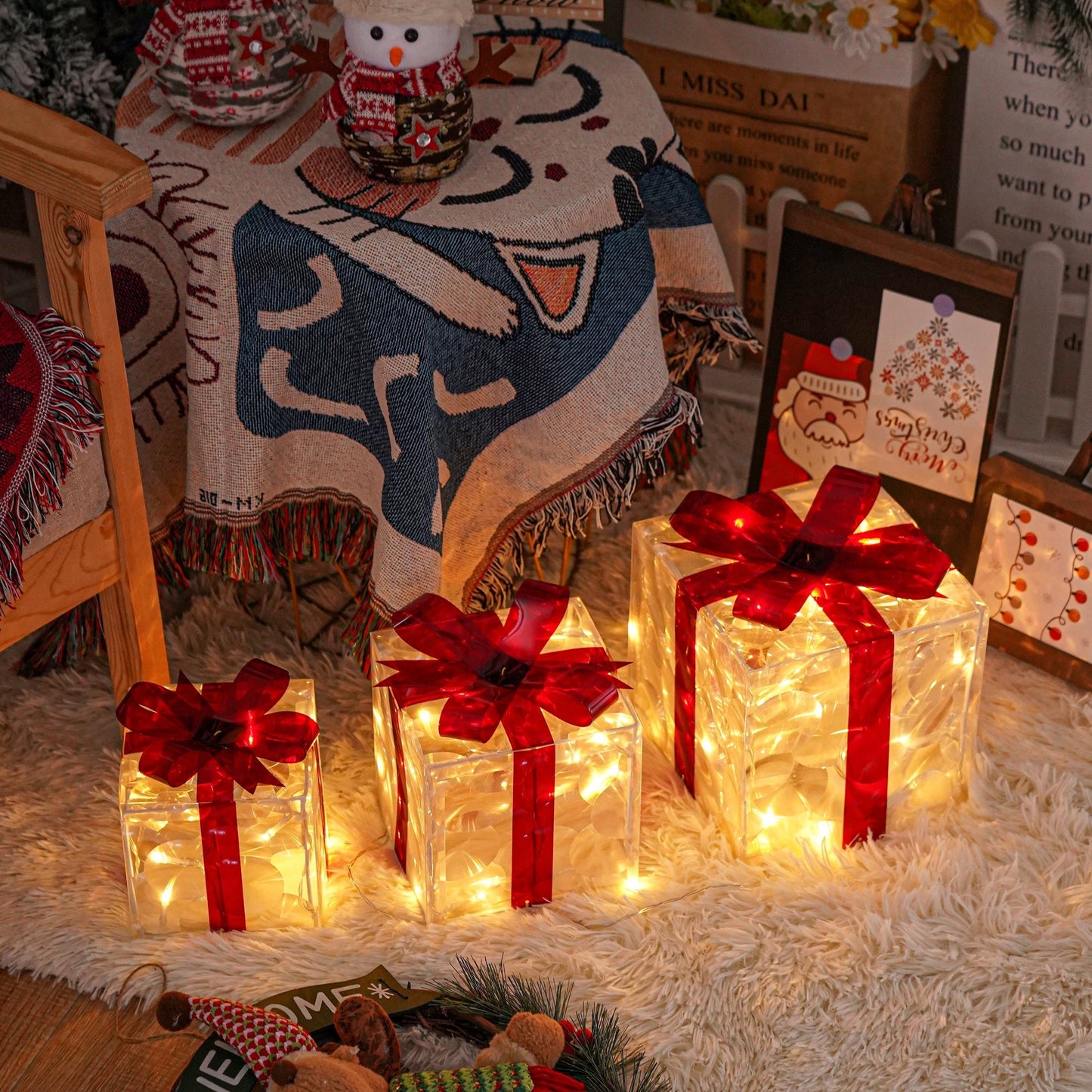 Festive LED Light Gift Box Set for Holiday Decor