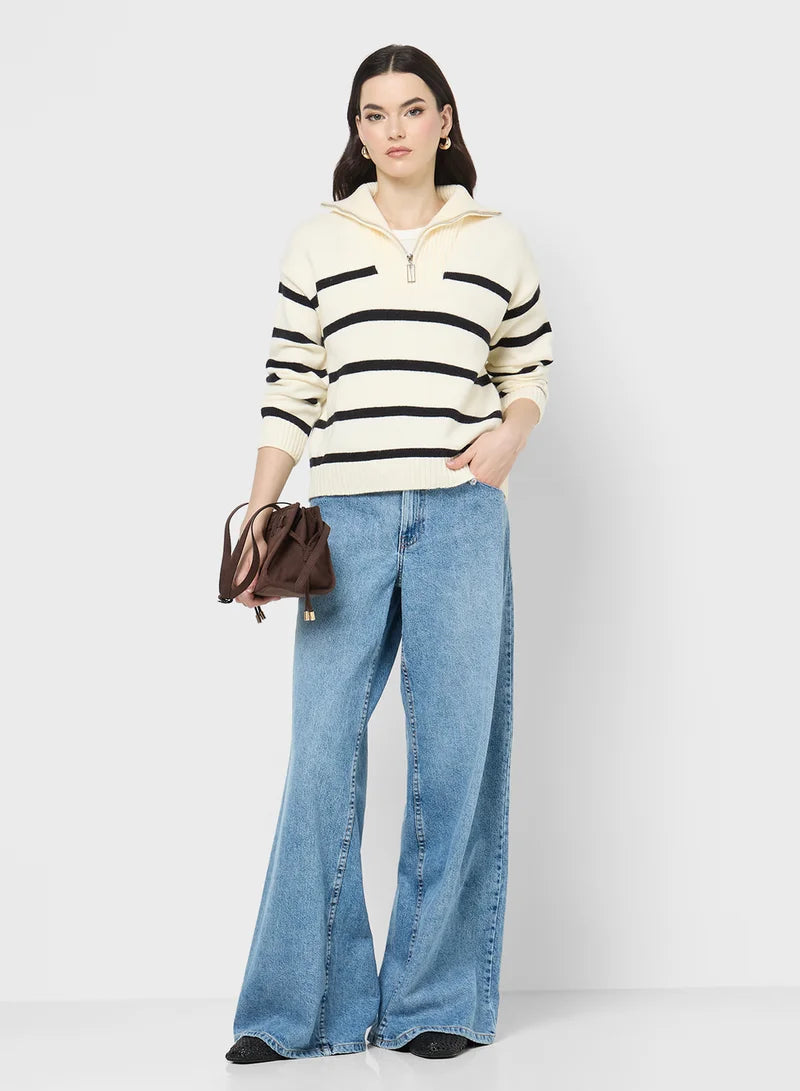 Striped Statement Sweater with Bold Color Blocks