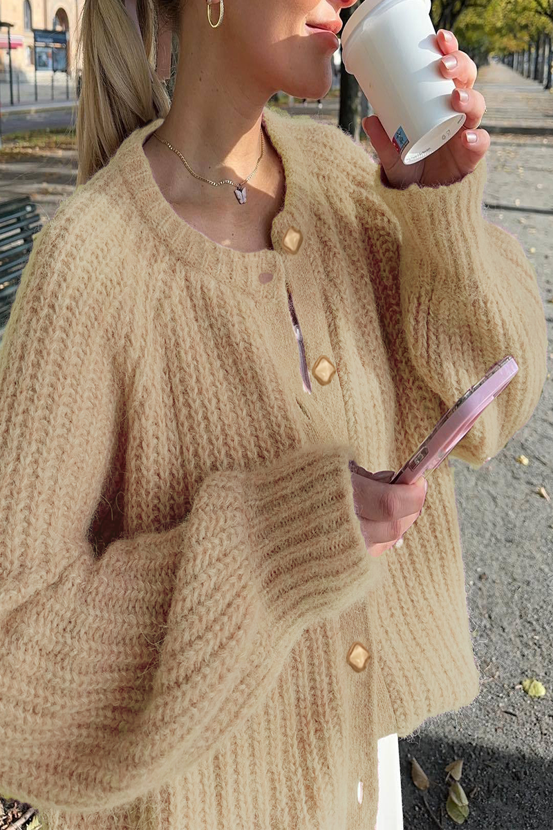 Casual Buttoned Knit O-Neck Sweater Outerwear