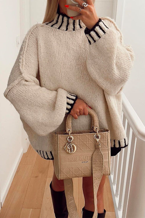 Cozy Turtleneck Color Block Pullover Sweater