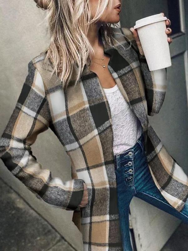 Chic Open Front Long Sleeve Coat with Pockets