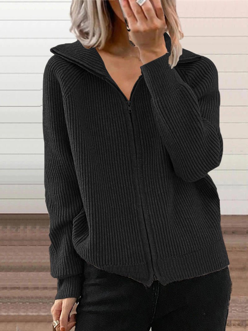 Cozy Thick Cotton Knit Zip-Up Sweater