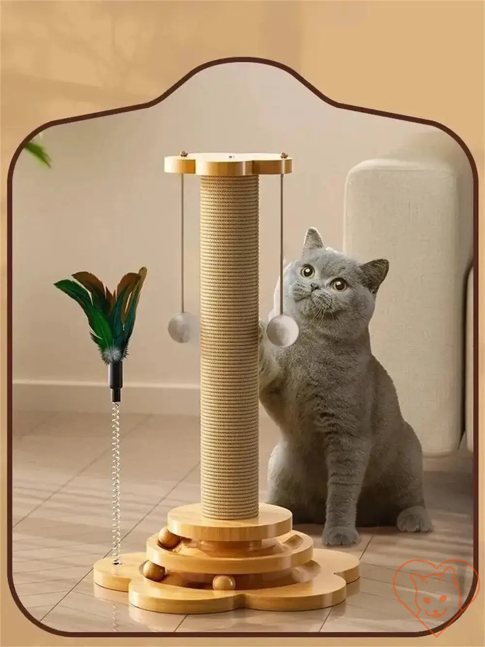 PurrfectPlay™ - Wooden Cat Turntable & Sisal Scratching Post