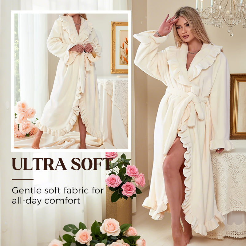 SereniWear™ - Ultra Soft Bathrobe with Elegant Ruffle Trim